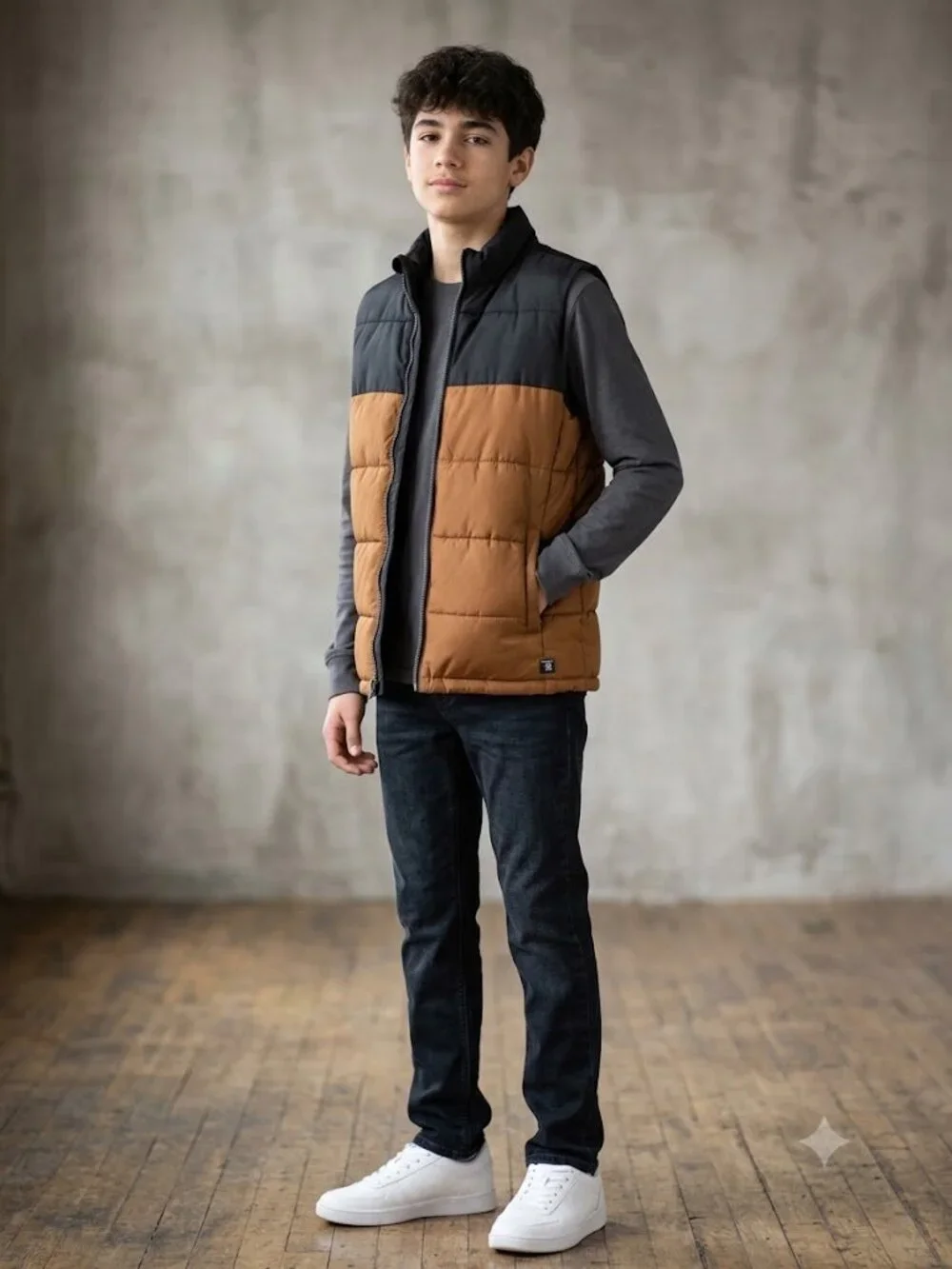 GAP Kids Unisex Quilted Puffer Vest Gilet Colorblock Black Brown Size XL